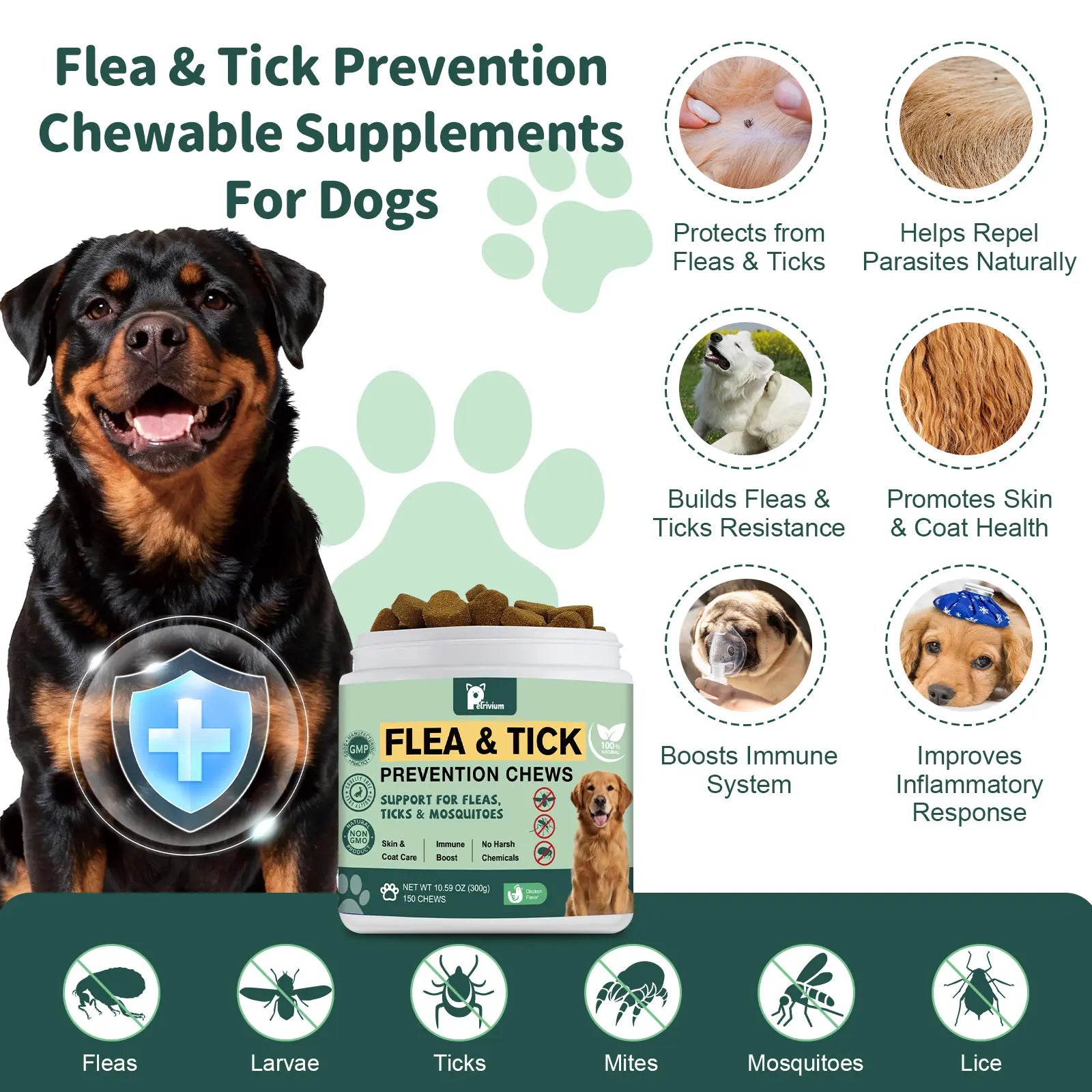 150Ct-Petrivium Dog Flea & Tick Support Soft Chews - Natural Oral Supplement - Suitable for All Breeds & Sizes-Chicken Flavor#Summervibes#Petlovers #Tiktokshopspringglowup Summervibes☀️