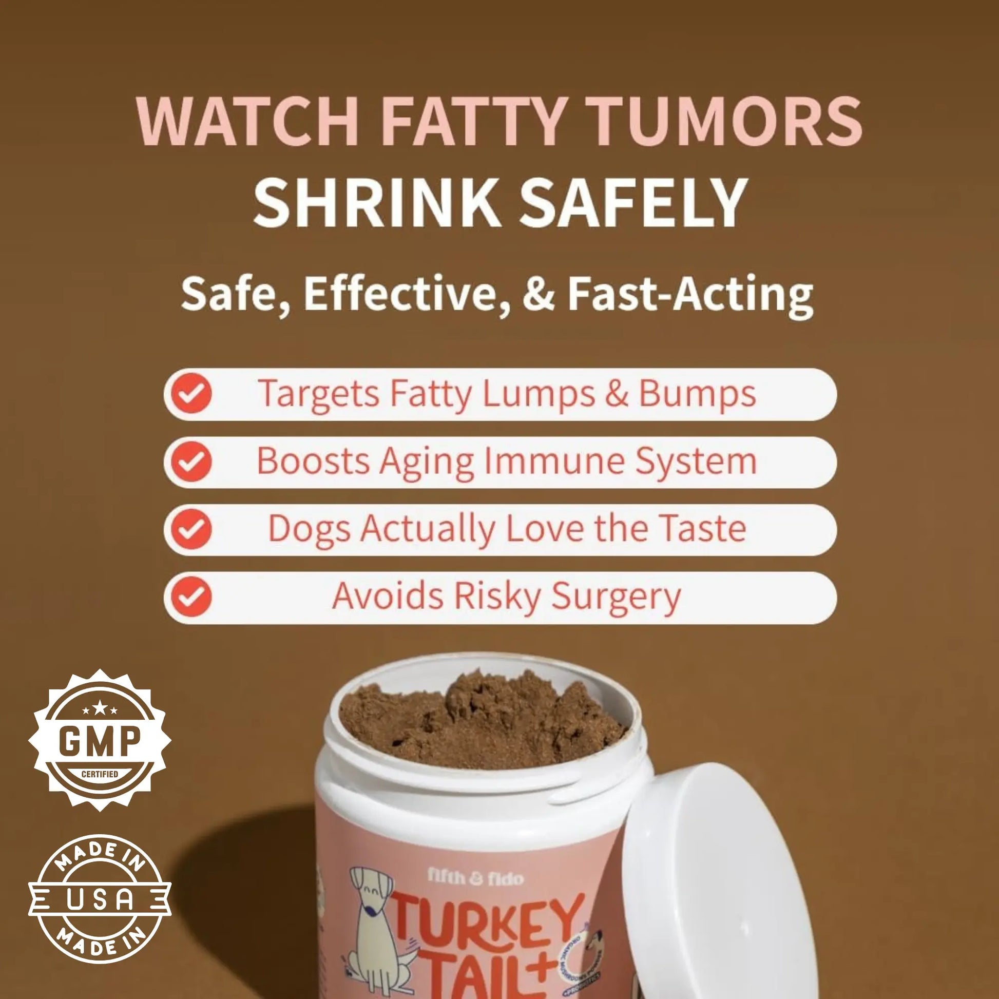 Fifth and Fido Turkey Tail+ Grain-Free Dog Food Topper - Bacon Flavor, Limited Ingredient, Probiotics, Puppy Food Supplement, 100 Servings, Aids Lipomas, Supports Immune & Gut Health, Natural Allergy Relief