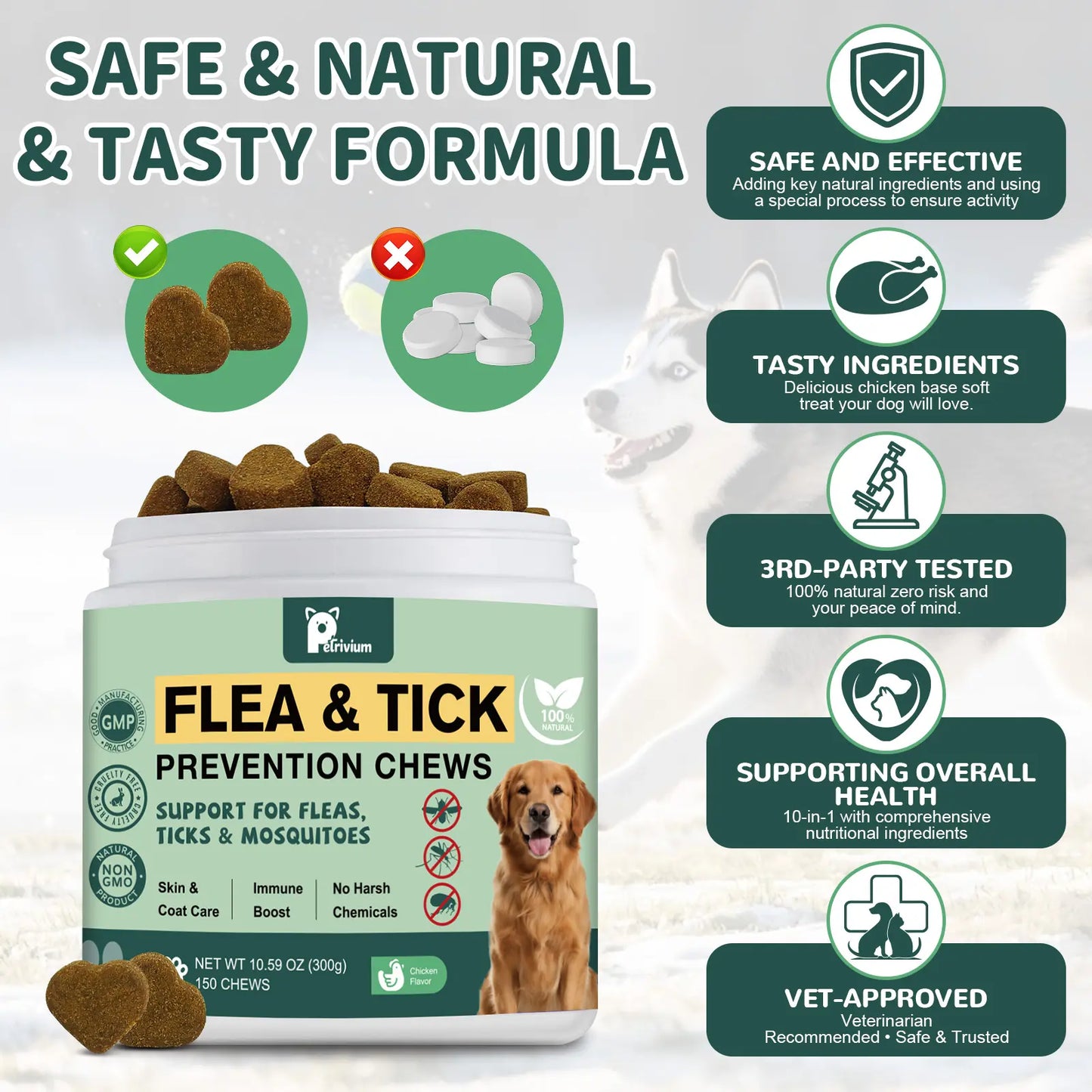 150Ct-Petrivium Dog Flea & Tick Support Soft Chews - Natural Oral Supplement - Suitable for All Breeds & Sizes-Chicken Flavor#Summervibes#Petlovers #Tiktokshopspringglowup Summervibes☀️